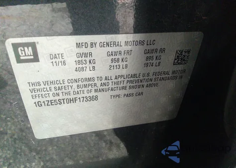 2017 Chevrolet Malibu 1Lt z USA, uszkodzony, nr VIN 1G1ZE5ST0HF173368